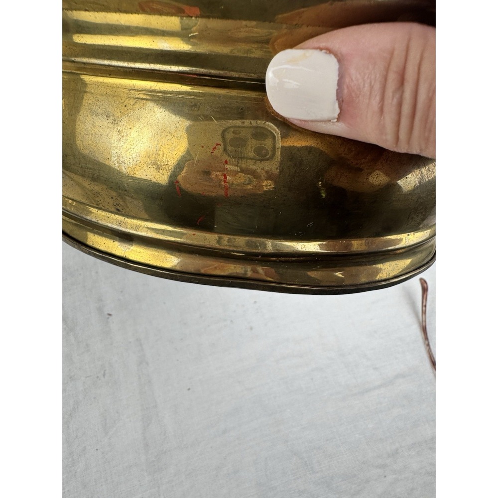 Vintage Solid Brass Oval Planter Bowl with Handles Footed Gold Centerpiece 8.5in - Picture 7 of 8